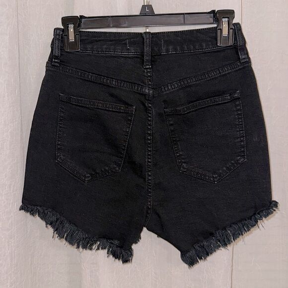 free people 26 crvy High Rise Black Raw Fringe Frayed Hem Denim Shorts - Picture 4 of 13